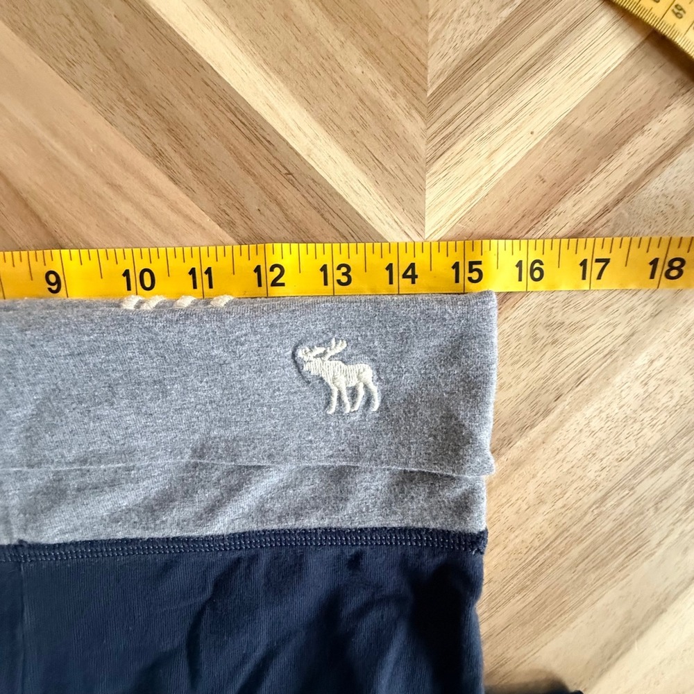 VTG Y2K Abercrombie & Fitch Retro Fold Over Waist Leggings Navy Blue/Gray Logo M - Picture 6 of 7